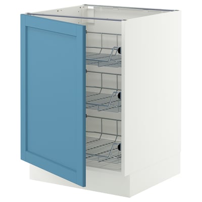 SEKTION Armoire inf av corbeilles en fil, blanc/Lerhyttan bleu, 24x24x30 "