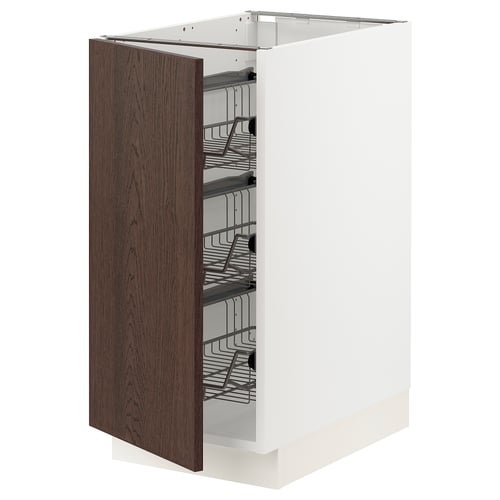 SEKTION Armoire inf av corbeilles en fil, blanc/Sinarp brun, 15x24x30 "