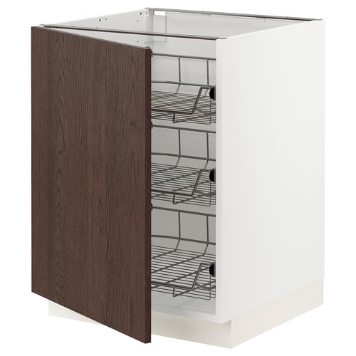 SEKTION Armoire inf av corbeilles en fil, blanc/Sinarp brun, 24x24x30 "