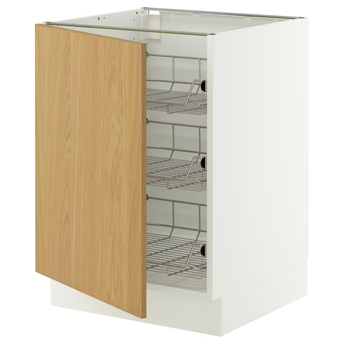 SEKTION Armoire inf av corbeilles en fil, blanc/Sinarp chêne plaqué, 24x24x30 "