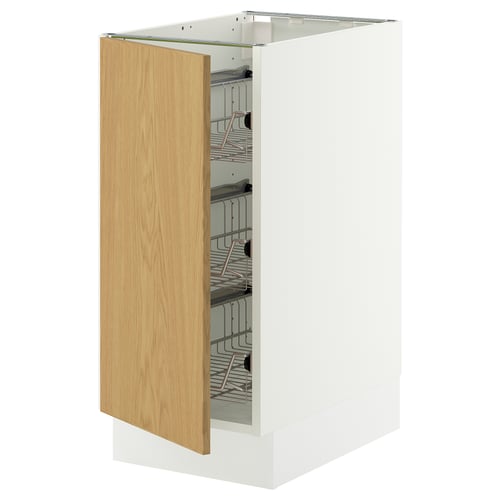 SEKTION Armoire inf av corbeilles en fil, blanc/Sinarp chêne plaqué, 15x24x30 "