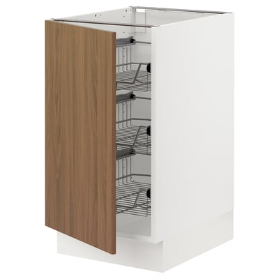 SEKTION Armoire inf av corbeilles en fil, blanc/Tistorp effet noyer foncé, 18x24x30 "