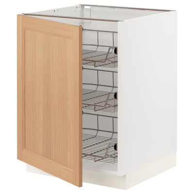 SEKTION Armoire inf av corbeilles en fil, blanc/Vedhamn chêne, 24x24x30 "