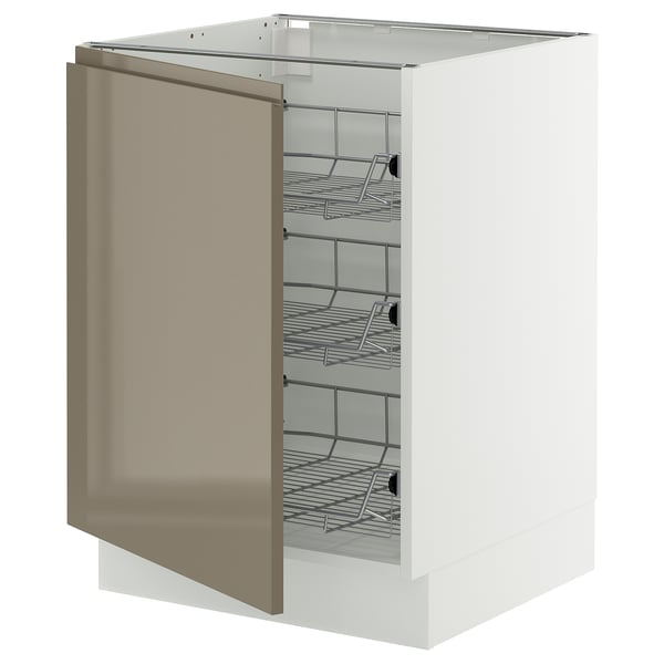 SEKTION Armoire inf av corbeilles en fil, blanc/Voxtorp gris-brun foncé ultrabrillant, 24x24x30 "