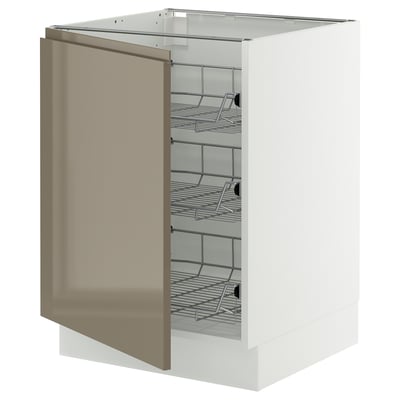 SEKTION Armoire inf av corbeilles en fil, blanc/Voxtorp gris-brun foncé ultrabrillant, 24x24x30 "