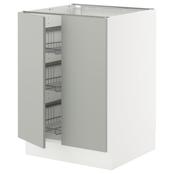 SEKTION Armoire inf corbeille fil/2 portes, blanc/Havstorp gris clair, 24x24x30 "