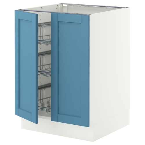 SEKTION Armoire inf corbeille fil/2 portes, blanc/Lerhyttan bleu, 24x24x30 "