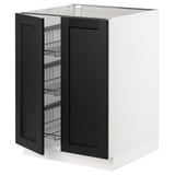 SEKTION Armoire inf corbeille fil/2 portes, blanc/Lerhyttan teinté noir, 24x24x30 "
