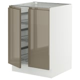 SEKTION Armoire inf corbeille fil/2 portes, blanc/Voxtorp gris-brun foncé ultrabrillant, 24x24x30 "