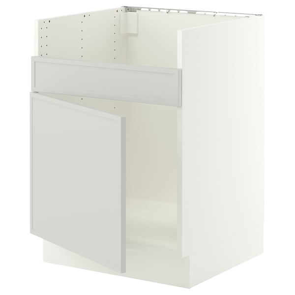 SEKTION Armoire inf pour évier 1 bac HAVSEN, blanc/Aspudden gris clair, 24x24x30 "