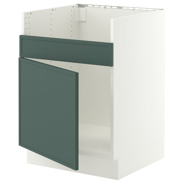 SEKTION Armoire inf pour évier 1 bac HAVSEN, blanc/Aspudden gris-vert foncé, 24x24x30 "