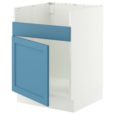 SEKTION Armoire inf pour évier 1 bac HAVSEN, blanc/Lerhyttan bleu, 24x24x30 "