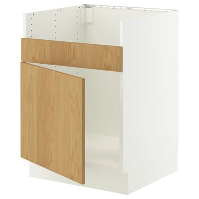 SEKTION Armoire inf pour évier 1 bac HAVSEN, blanc/Sinarp chêne plaqué, 24x24x30 "
