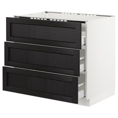 SEKTION Armoire inf tbl cui/3 faces/3 tir, blanc Maximera/Lerhyttan teinté noir, 36x24x30 "