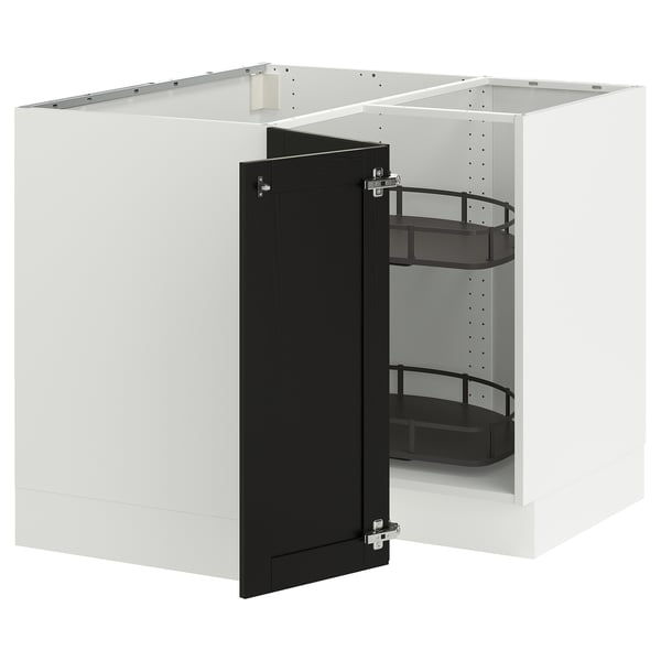 SEKTION Armoire inférieur angl+rgt pivotant, blanc/Lerhyttan teinté noir, 38x24x30 "