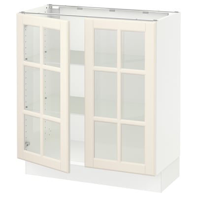SEKTION Armoire inférieure 2 portes vitr, blanc/Bodbyn blanc cassé, 30x15x30 "