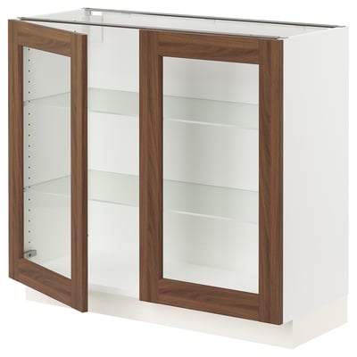 SEKTION Armoire inférieure 2 portes vitr, blanc Enköping/brun effet noyer, 36x15x30 "