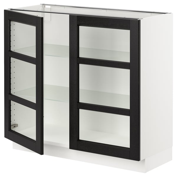 SEKTION Armoire inférieure 2 portes vitr, blanc/Lerhyttan teinté noir, 36x15x30 "