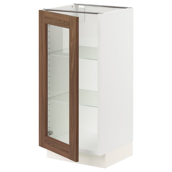 SEKTION Armoire inférieure av porte vitrée, blanc Enköping/brun effet noyer, 15x15x30 "