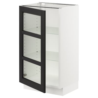 SEKTION Armoire inférieure av porte vitrée, blanc/Lerhyttan teinté noir, 18x15x30 "