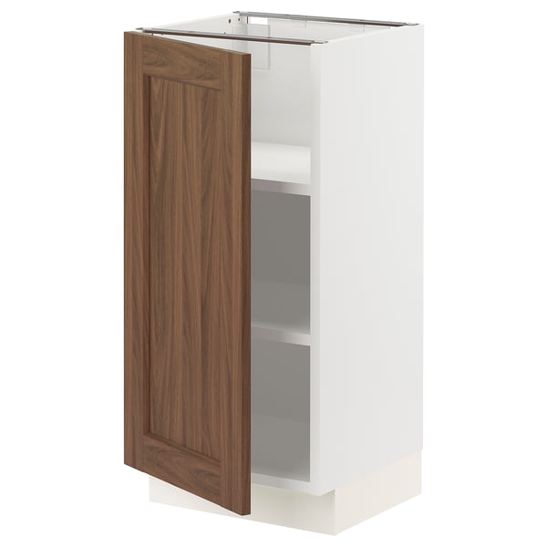 SEKTION Armoire inférieure avec tablettes, blanc Enköping/brun effet noyer, 15x15x30 "