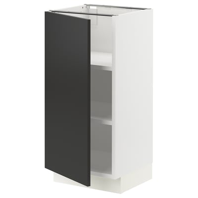 SEKTION Armoire inférieure avec tablettes, blanc/Nickebo anthracite mat, 15x15x30 "
