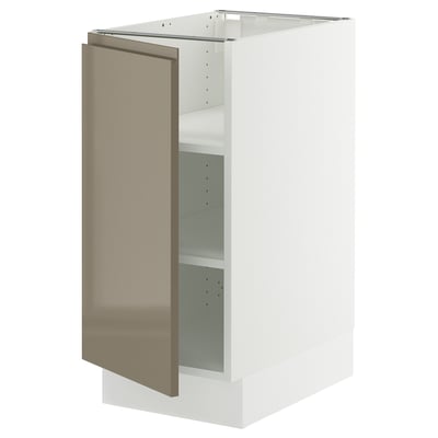 SEKTION Armoire inférieure avec tablettes, blanc/Voxtorp gris-brun foncé ultrabrillant, 15x24x30 "