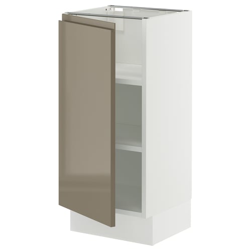 SEKTION Armoire inférieure avec tablettes, blanc/Voxtorp gris-brun foncé ultrabrillant, 15x15x30 "