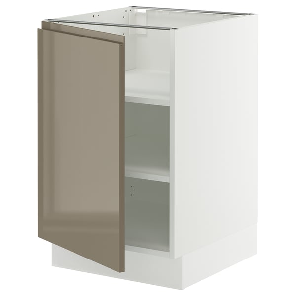 SEKTION Armoire inférieure avec tablettes, blanc/Voxtorp gris-brun foncé ultrabrillant, 21x24x30 "