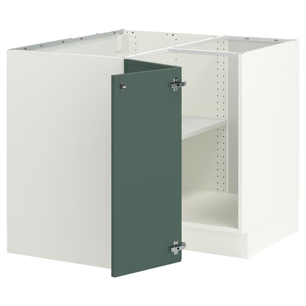 SEKTION Armoire inférieure d'angle+tablette, blanc/Aspudden gris-vert foncé, 38x24x30 "