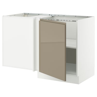 SEKTION Armoire inférieure d'angle+tablette, blanc/Voxtorp gris-brun foncé ultrabrillant, 50x24x30 "
