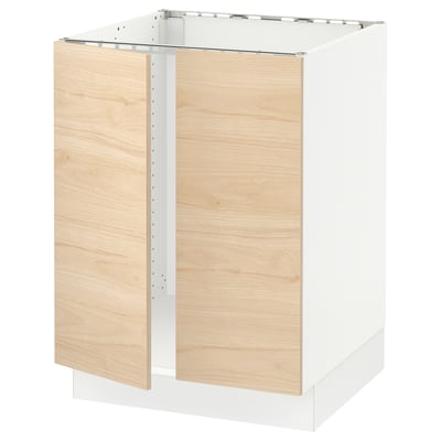 SEKTION Armoire inférieure évier 2 ptes, blanc/Askersund effet frêne clair, 24x24x30 "