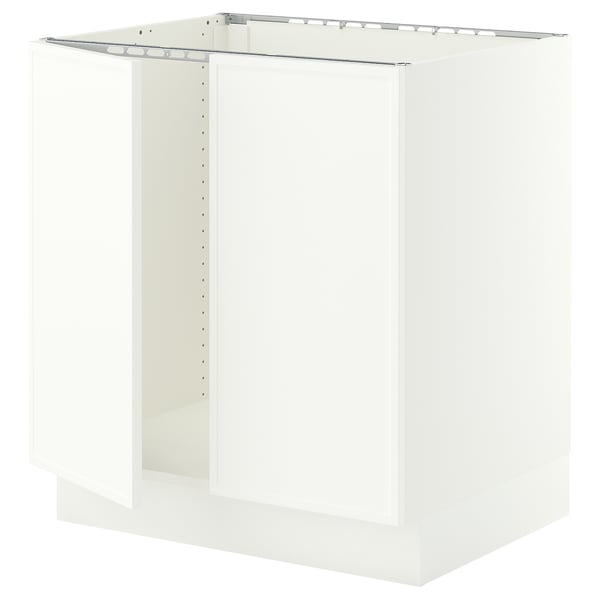 SEKTION Armoire inférieure évier 2 ptes, blanc/Aspudden blanc mat, 30x24x30 "