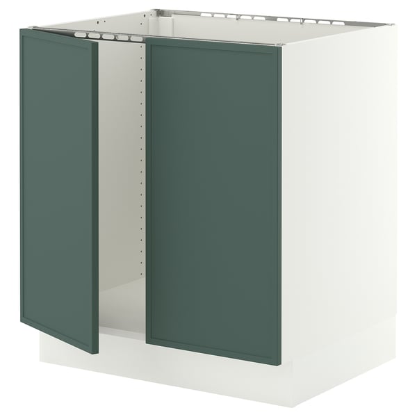 SEKTION Armoire inférieure évier 2 ptes, blanc/Aspudden gris-vert foncé, 30x24x30 "