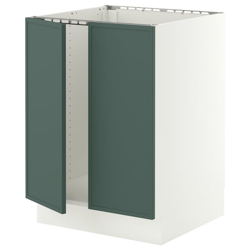 SEKTION Armoire inférieure évier 2 ptes, blanc/Aspudden gris-vert foncé, 24x24x30 "