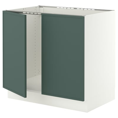 SEKTION Armoire inférieure évier 2 ptes, blanc/Aspudden gris-vert foncé, 36x24x30 "