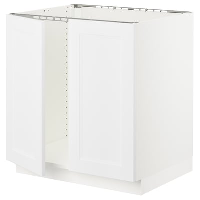 SEKTION Armoire inférieure évier 2 ptes, blanc/Axstad blanc mat, 30x24x30 "