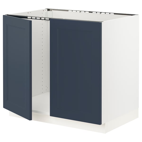 SEKTION Armoire inférieure évier 2 ptes, blanc Axstad/mat bleu, 36x24x30 "