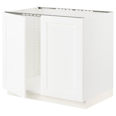 SEKTION Armoire inférieure évier 2 ptes, blanc Enköping/blanc effet bois, 36x24x30 "