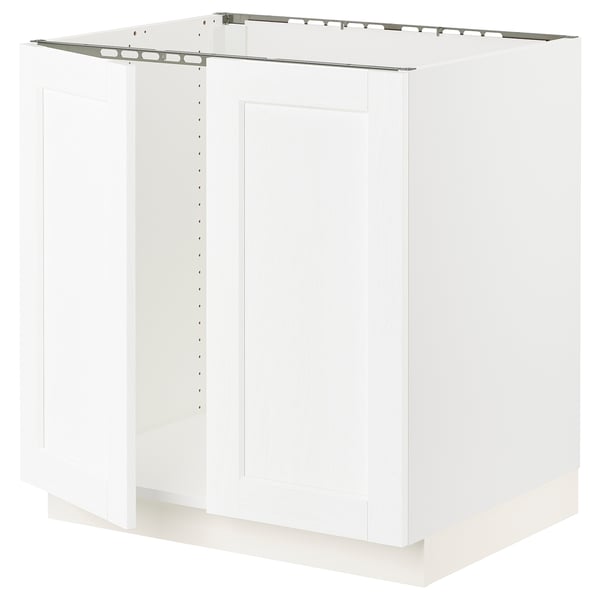 SEKTION Armoire inférieure évier 2 ptes, blanc Enköping/blanc effet bois, 30x24x30 "