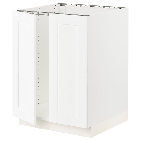 SEKTION Armoire inférieure évier 2 ptes, blanc Enköping/blanc effet bois, 24x24x30 "