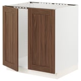SEKTION Armoire inférieure évier 2 ptes, blanc Enköping/brun effet noyer, 30x24x30 "