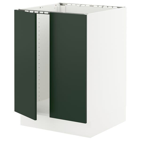 SEKTION Armoire inférieure évier 2 ptes, blanc/Havstorp vert profond, 24x24x30 "