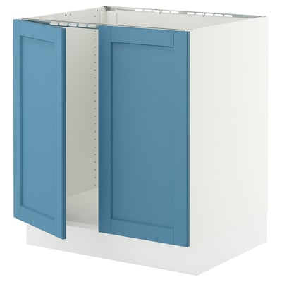 SEKTION Armoire inférieure évier 2 ptes, blanc/Lerhyttan bleu, 30x24x30 "