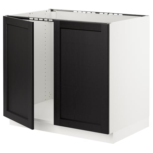 SEKTION Armoire inférieure évier 2 ptes, blanc/Lerhyttan teinté noir, 36x24x30 "