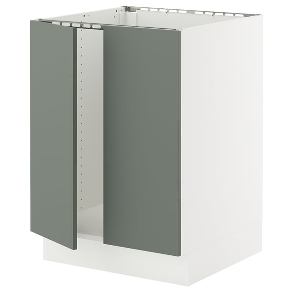 SEKTION Armoire inférieure évier 2 ptes, blanc/Nickebo gris -vert mat, 24x24x30 "