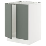 SEKTION Armoire inférieure évier 2 ptes, blanc/Nickebo gris -vert mat, 24x24x30 "