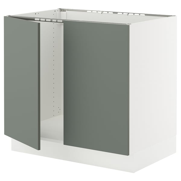 SEKTION Armoire inférieure évier 2 ptes, blanc/Nickebo gris -vert mat, 36x24x30 "