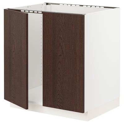 SEKTION Armoire inférieure évier 2 ptes, blanc/Sinarp brun, 30x24x30 "