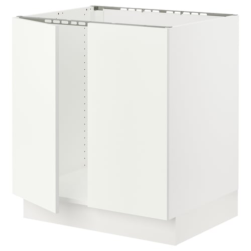 SEKTION Armoire inférieure évier 2 ptes, blanc/Vallstena blanc, 30x24x30 "